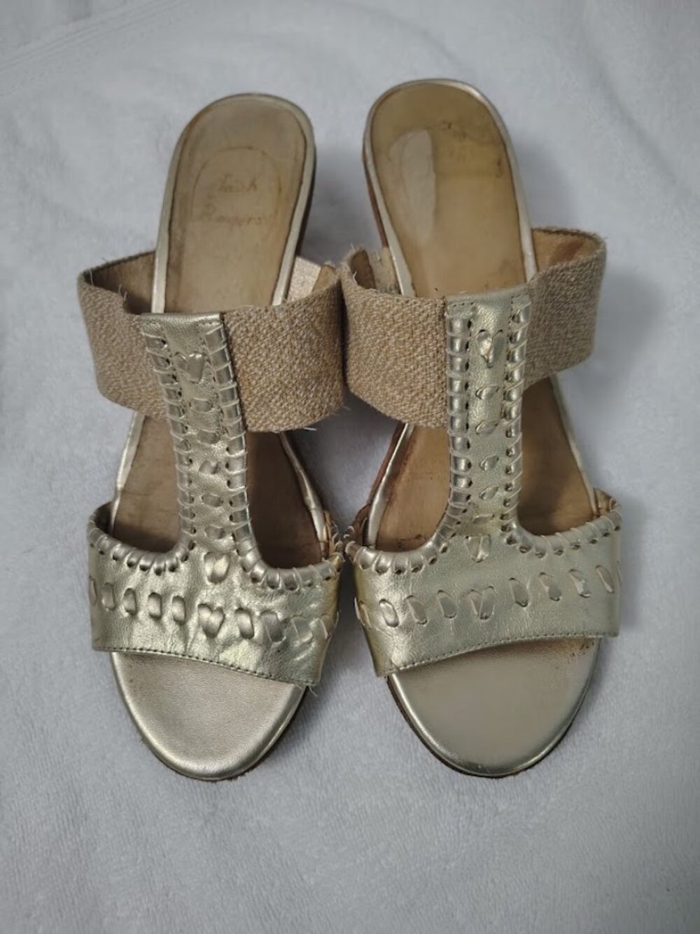 Jack Rogers Metallic Gold Leather Slide Sandals Women's 9.5M